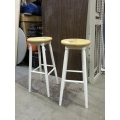 Lot of 2 Blonde and White 4 Leg Wood Bar Stools